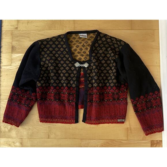 ODA of Norway Design Gerd Vikingstad Lightweight Red Tan Wool Cardigan Sweater M - Picture 1 of 5